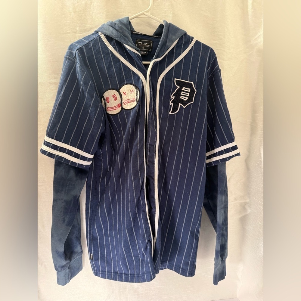 Primitive Men's "Two-Fer Baseball" Long Sleeve Hooded Jersey Blue Size M